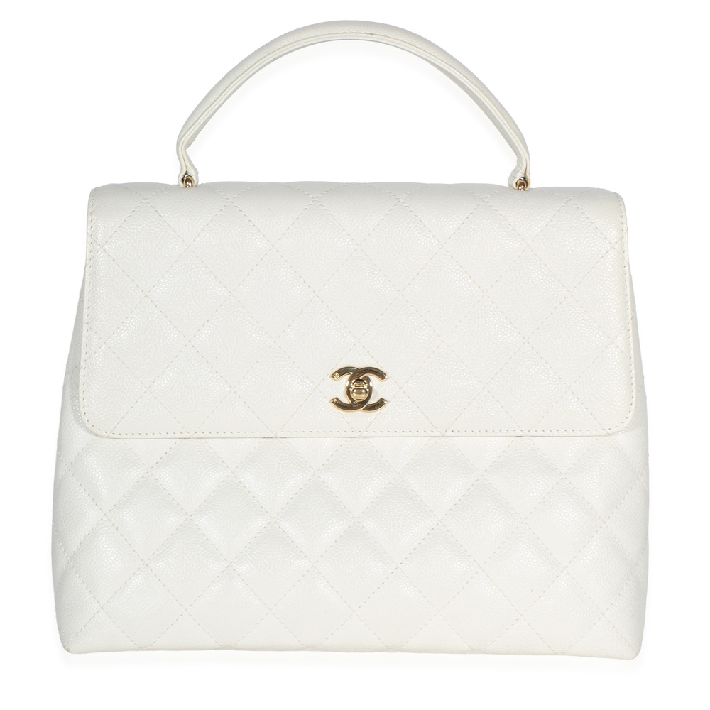 Chanel 24k Vintage White Quilted Caviar Kelly Top Handle Bag